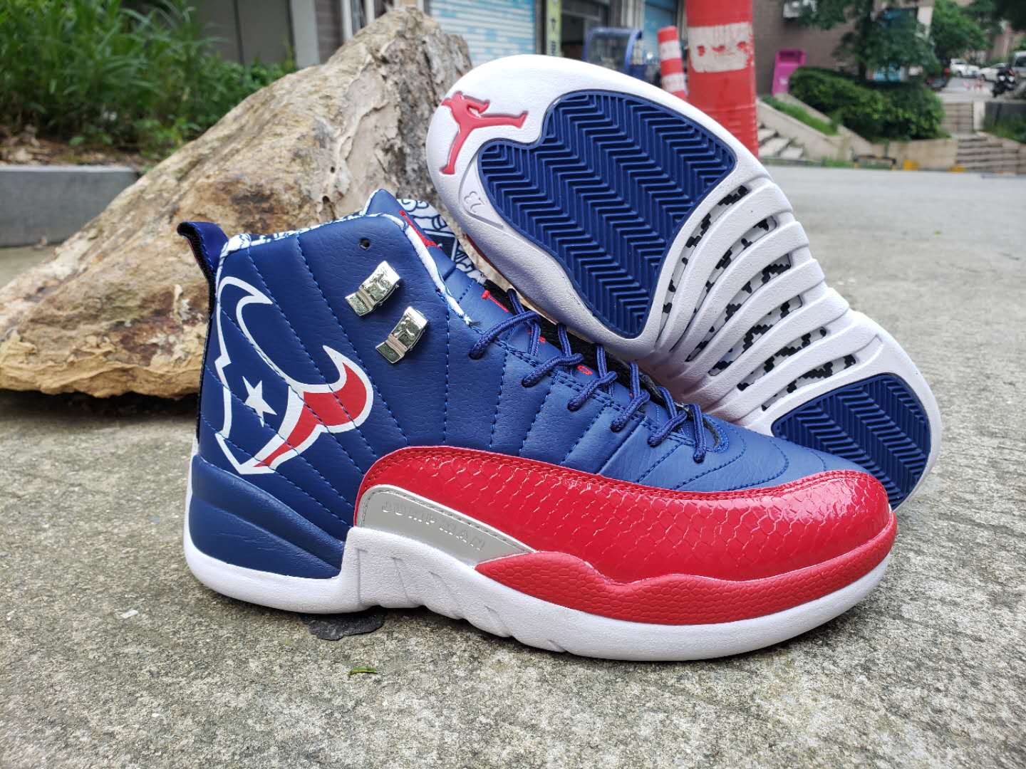 New Air Jordan 12 Championship Blue Red White Shoes - Click Image to Close